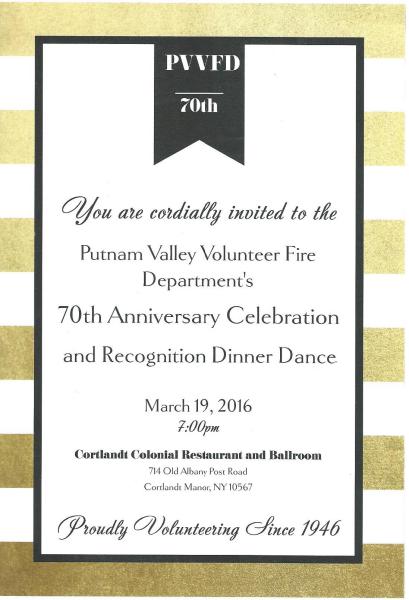 Putnam Valley 70th Anniversary Celebration and Recognition Dinner Dance - 3/19/2016