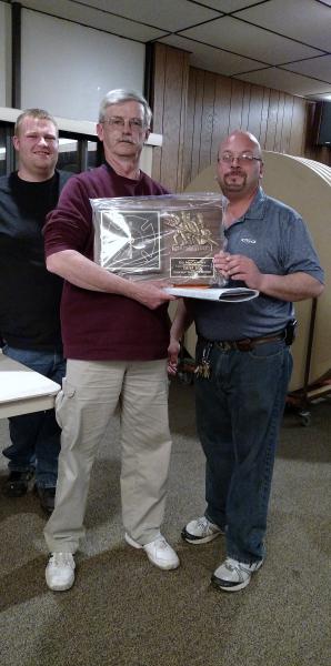 Deputy Chief McCarthy receiving plaque for his service as Chief in 2014 - April Monthly Meeting 2015 - Current Chief Keeler presenting